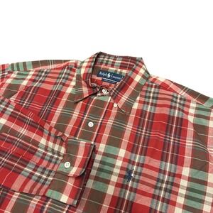 Ralph Lauren Men's‎ Plaid Button Down Shirt Cotton Red Green Tan Size Medium